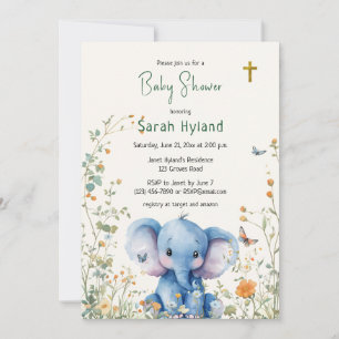 Baby Elephant & Butterflies ortodox Baby Shower Inbjudningar