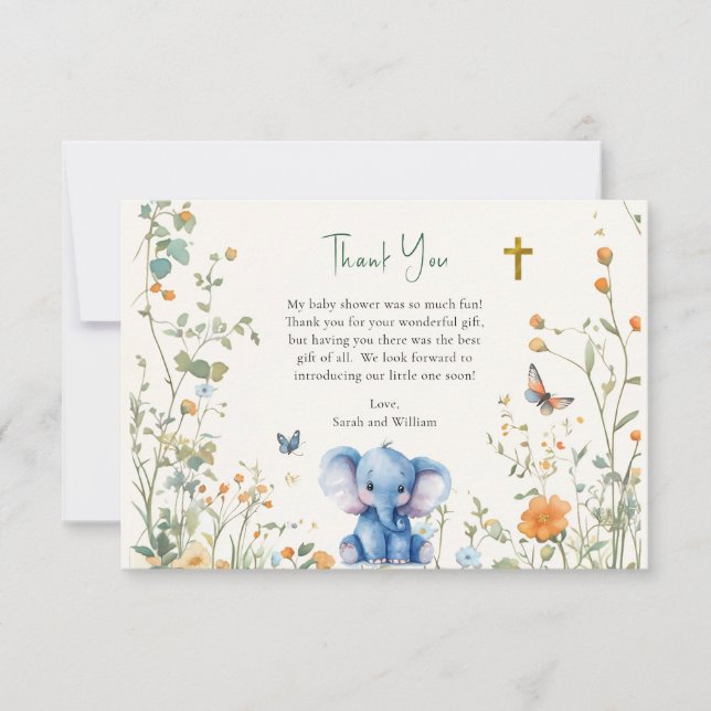 Baby Elephant & Butterflies ortodox Baby Shower Tack Kort (Framsida)