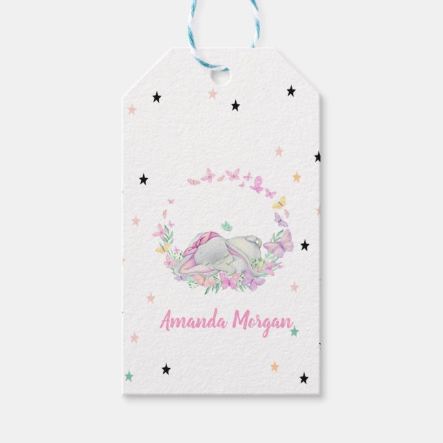 Baby Elephant,Butterflies, Stars Presentetikett (Framsidan)