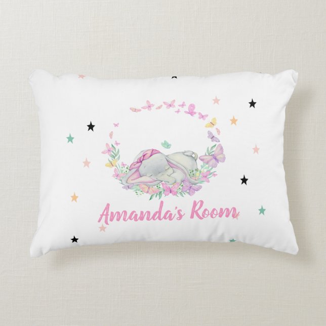 Baby Elephant,Butterflies, Stars Prydnadskudde (Framsidan)