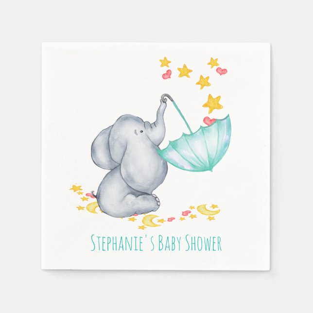 Baby Elephant Catching Falling Stars Baby Shower Pappersservett (Framsidan)