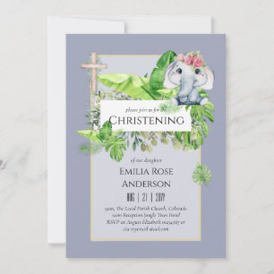 Baby Elephant CHRISTENING Inbjudan för Girls Jungl