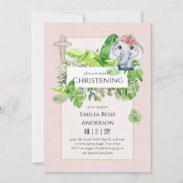 Baby Elephant CHRISTENING Inbjudan för Girls Jungl