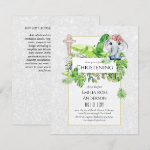 Baby Elephant CHRISTENING Inbjudan för Girls Jungl
