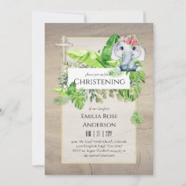 Baby Elephant CHRISTENING Inbjudan för Girls Jungl
