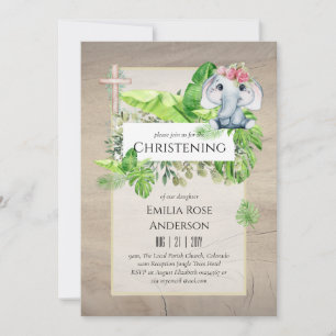Baby Elephant CHRISTENING Inbjudan för Girls Jungl