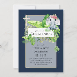 Baby Elephant CHRISTENING Inbjudan för Girls Jungl
