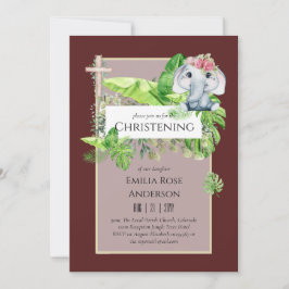 Baby Elephant CHRISTENING Inbjudan för Girls Jungl