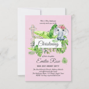 Baby Elephant CHRISTENING Inbjudan för Girls Jungl