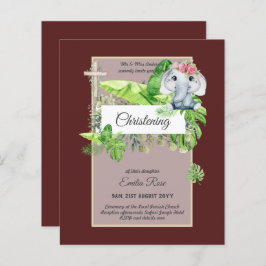 Baby Elephant CHRISTENING Inbjudan för Girls Jungl