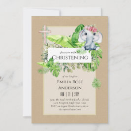 Baby Elephant CHRISTENING Inbjudan för Girls Jungl