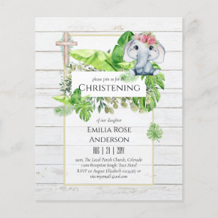 Baby Elephant CHRISTENING Inbjudan för Girls Jungl Flygblad