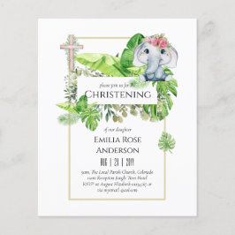 Baby Elephant CHRISTENING Inbjudan för Girls Jungl Flygblad