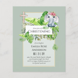 Baby Elephant CHRISTENING Inbjudan för Girls Jungl Flygblad