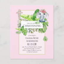 Baby Elephant CHRISTENING Inbjudan för Girls Jungl