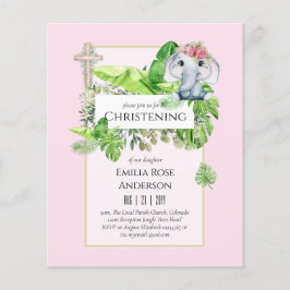 Baby Elephant CHRISTENING Inbjudan för Girls Jungl Flygblad
