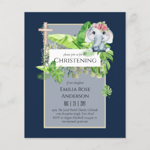 Baby Elephant CHRISTENING Inbjudan för Girls Jungl Flygblad
