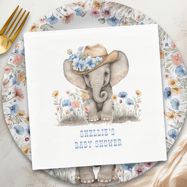 Baby Elephant Cowboy Western Boho Wildblomma Pappersservett (Napkins from the Boho Elephant Baby Shower Collection by Darling & May)