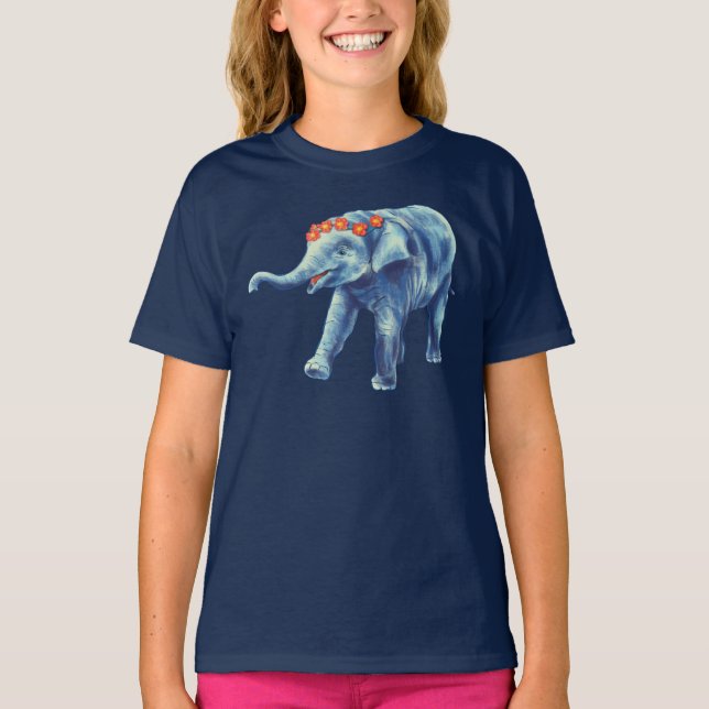 Baby Elephant Cute Girl T Shirt (Framsida)