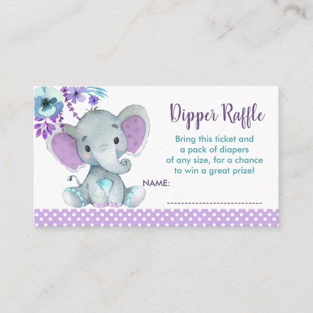 Baby Elephant Diaper raffle biljett Gender Reveal Tilläggskort (Framsida)