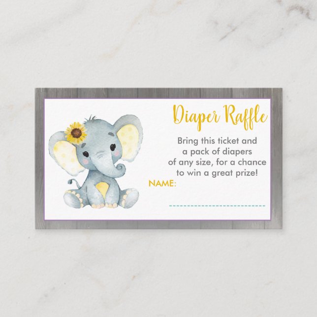 Baby Elephant Diaper raffle biljett Gult Tilläggskort (Framsida)