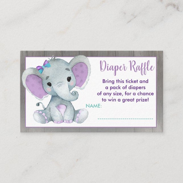 Baby Elephant Diaper raffle biljett Lila Teal Tilläggskort (Framsida)