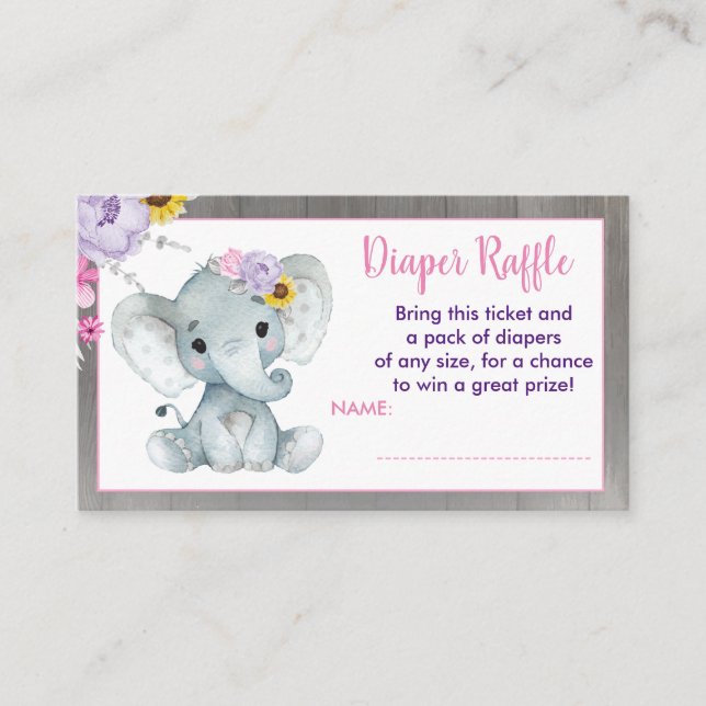 Baby Elephant Diaper raffle Lila Rosa Gult  Tilläggskort (Framsida)