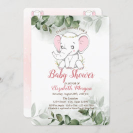 Baby Elephant,Eucalyptus Greenery Baby Shower Inbjudningar