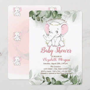 Baby Elephant,Eucalyptus Greenery Baby Shower Inbjudningar