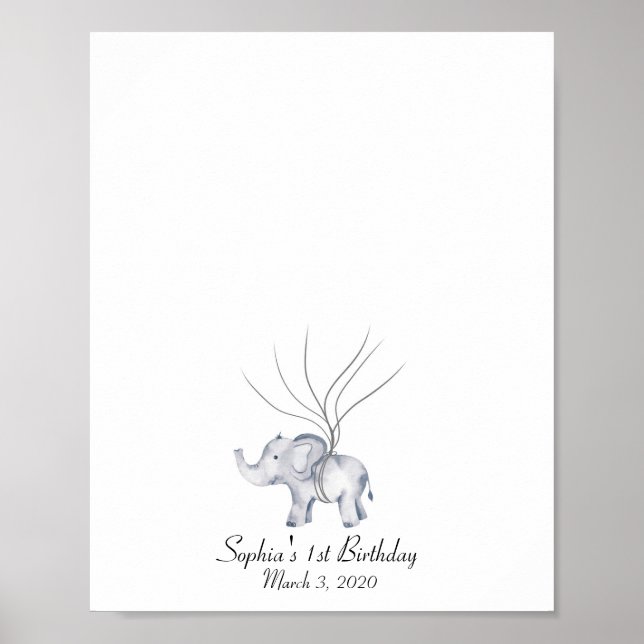 Baby Elephant Fingerprint Guestbook Poster (Framsidan)