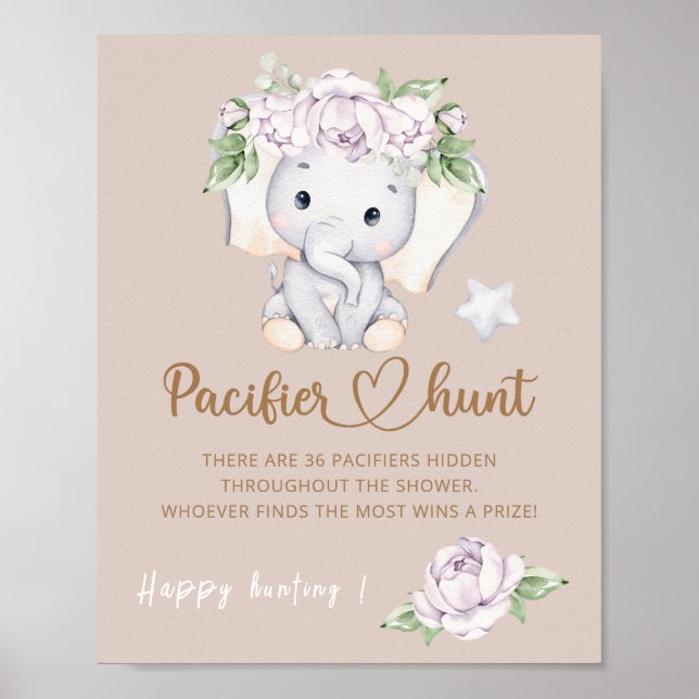 Baby Elephant & Flower Watercolor babydusch Poster (Framsidan)