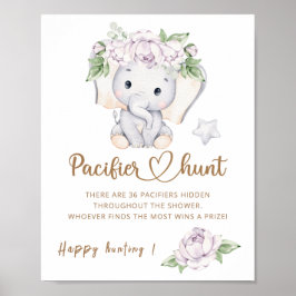 Baby Elephant & Flower Watercolor babydusch Poster