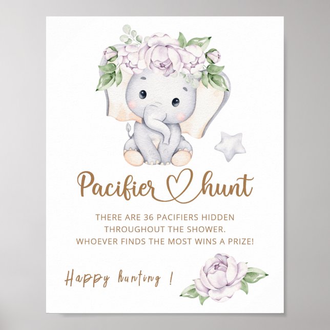 Baby Elephant & Flower Watercolor babydusch Poster (Framsidan)