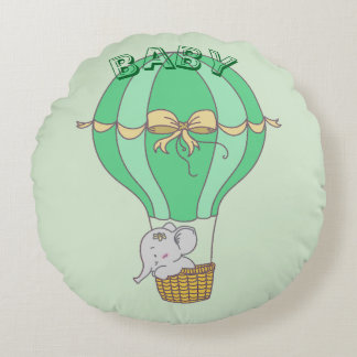 Baby Elephant Flying in Balloon Gender Neutral  Rund Kudde