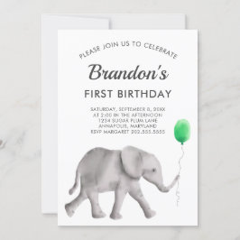Baby Elephant Födelsedagsfest inbjudan, Grönt Inbjudningar