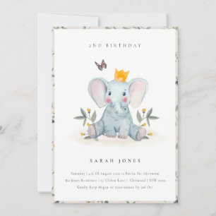 Baby Elephant Foliage any age Birthday Inbjudan