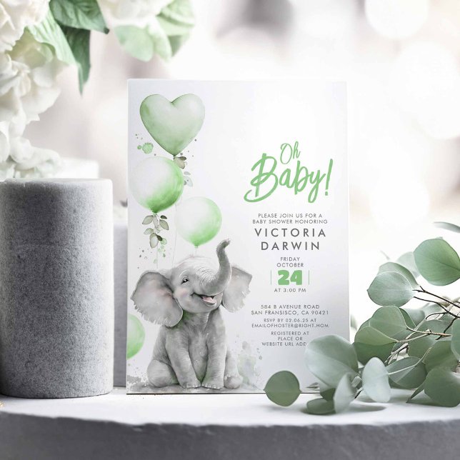 Baby Elephant Gender Neutral Cute Baby Shower Inbjudningar (Elephant Baby Shower Invitations)