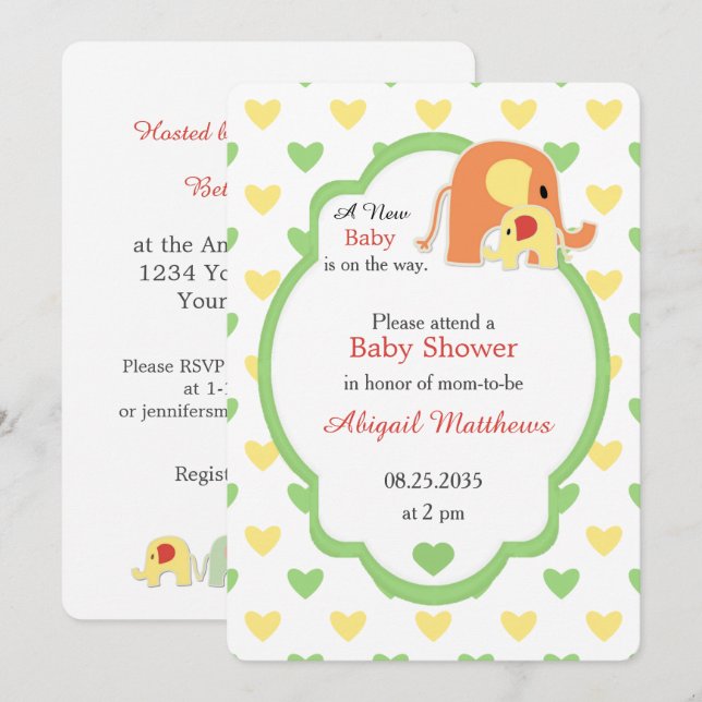  Baby Elephant Gender Neutral Shower Inbjudningar (Fram/baksida)