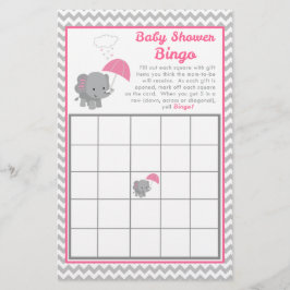 Baby Elephant Girl Baby Shower Game Bingo Card