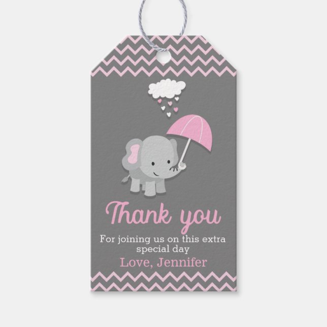 Baby Elephant Girl Baby Shower Party-Märkre Presentetikett (Framsidan)
