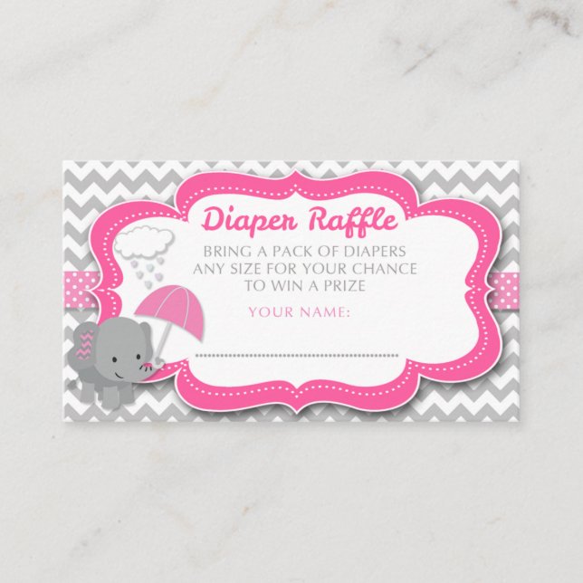 Baby Elephant Girl Baby Shower Rosa Diaper Raffle Tilläggskort (Framsida)