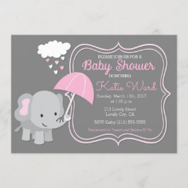 Baby Elephant Girl Baby Shower Rosa Inbjudan