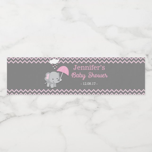 Baby Elephant Girl Baby Shower Vattenflaska Labels Vattenflaskor Etikett (Singel etikett)