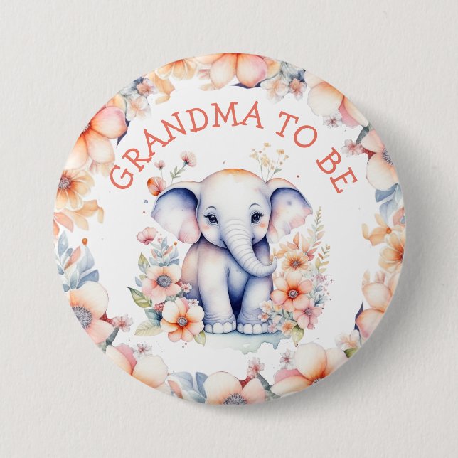 Baby Elephant Girl's Baby Shower Grandma to be Knapp (Framsida)