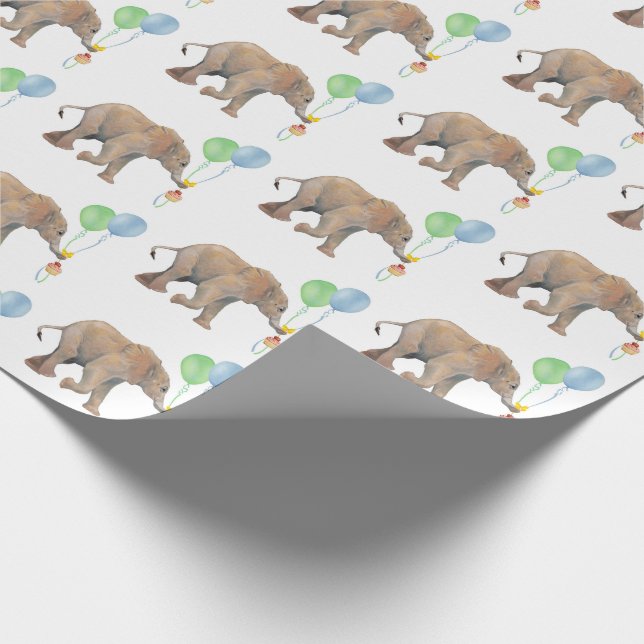 Baby Elephant green & blue balloon Gift Wrapping Presentpapper (Hörn)