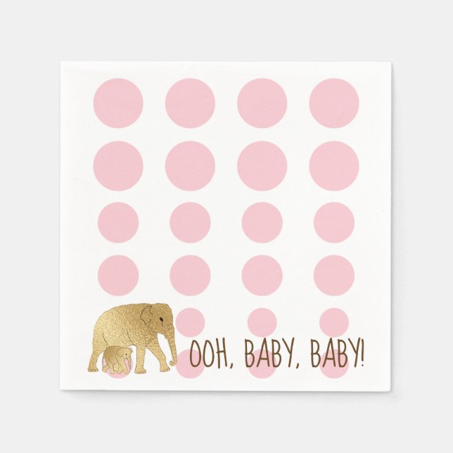 Baby Elephant Guld Rosa Pappersservett (Framsidan)