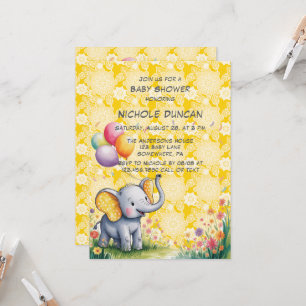 Baby Elephant Gult Polka Dot Öron Baby Shower Inbjudningar