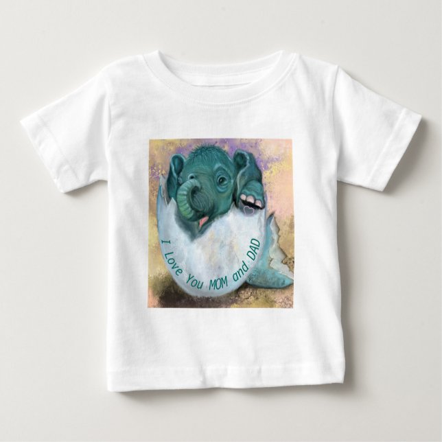 Baby Elephant Hatching from Egg Baby T-Shirt Rolig (Framsida)