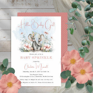 Baby Elephant Hej Flicka Blommigt Baby Sprinkle Inbjudningar