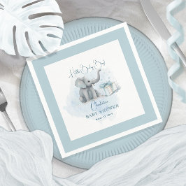 Baby Elephant Hej Pojke Blue Baby Shower Pappersservett